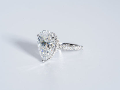 Stunning 5.0 CT Pear Moissanite Engagement Ring with Double Hidden Halo & Pave Design 7