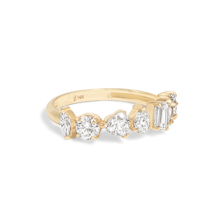 Stunning 1.19 TCW Round  & Heart & Baguette & Pear Moissanite Stones Half Eternity Wedding Band 5