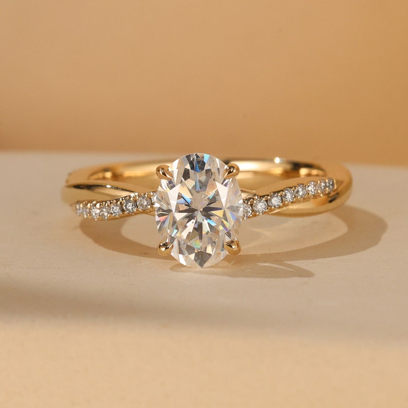 Stunning 2.0 CT Oval Moissanite Engagement Ring with Twisted Pave Design 1