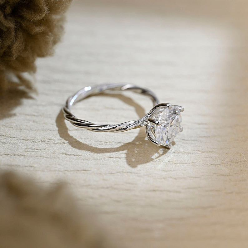 Stunning 1.0 CT Round Moissanite Engagement Ring with Twisted Shank in Solitaire Design 9