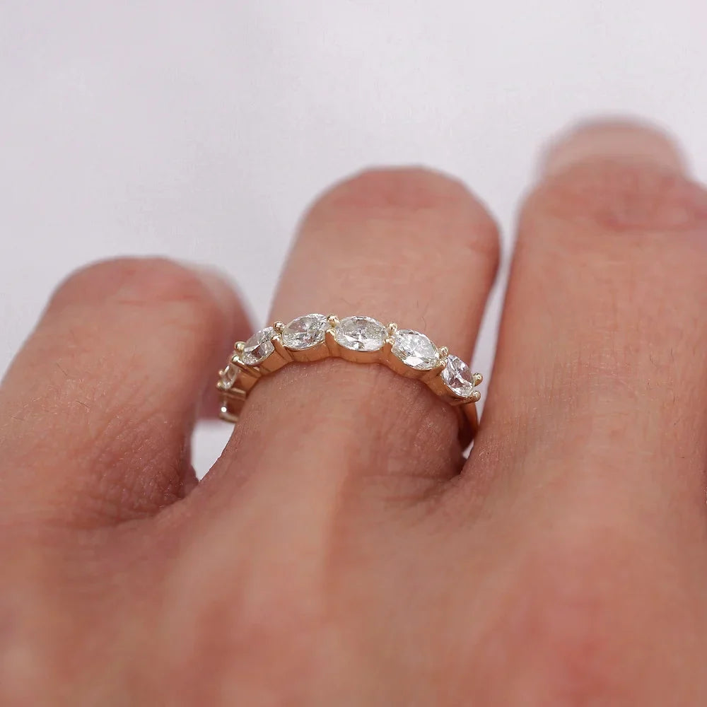 Stunning 0.4 TCW Oval Moissanite Stones in Half Eternity Wedding Band 6