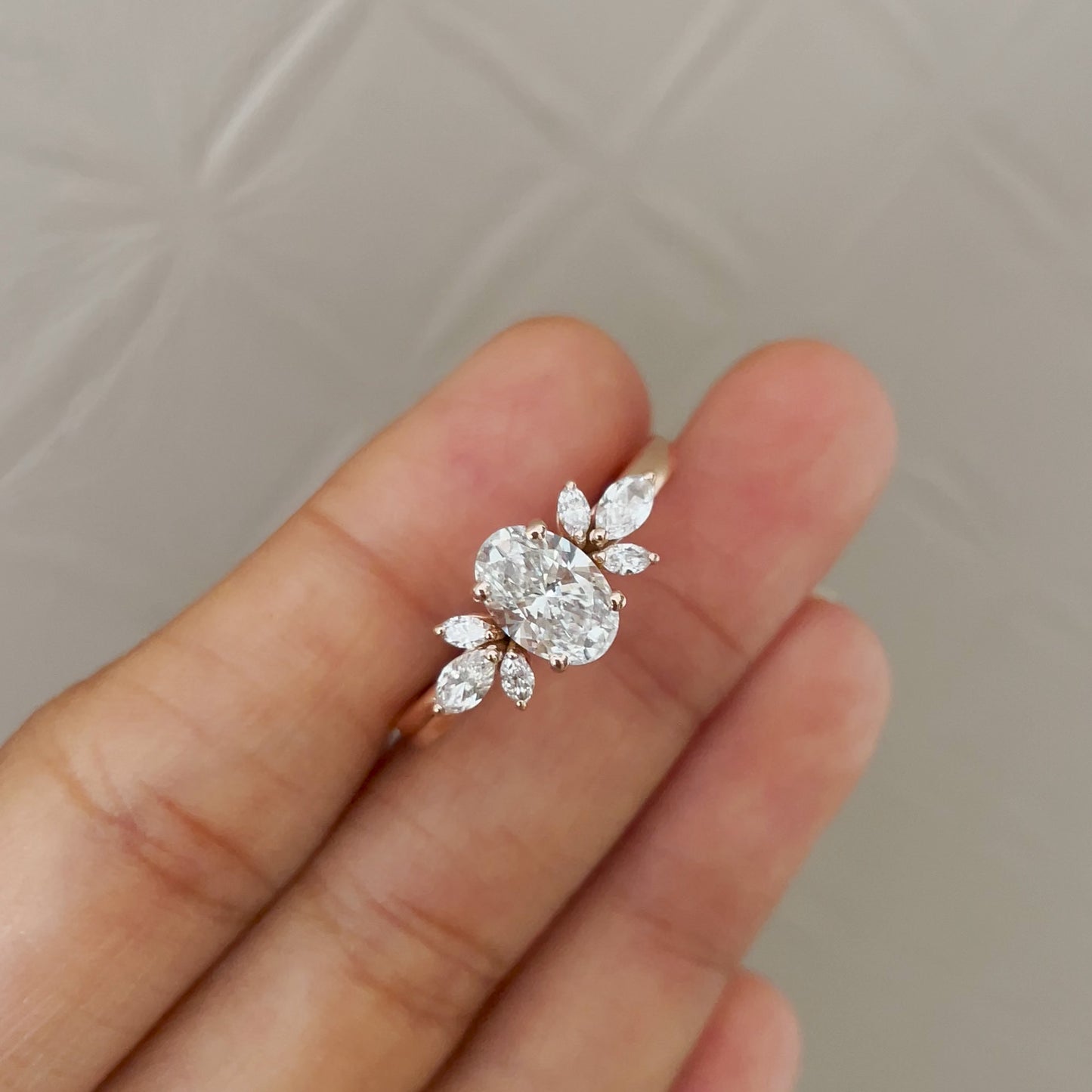 Stunning 2.0 CT Oval Moissanite Engagement Ring with Cluster Design 5