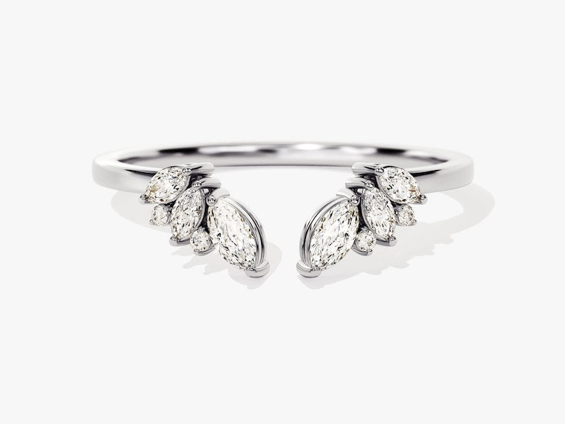 Stunning 0.30 CT Round & Marquise Moissanite Stones Open Wedding Band 3