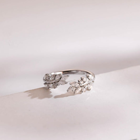 Stunning 0.2 TCW Marquise Moissanite Stones Leaf Wedding Bands 1