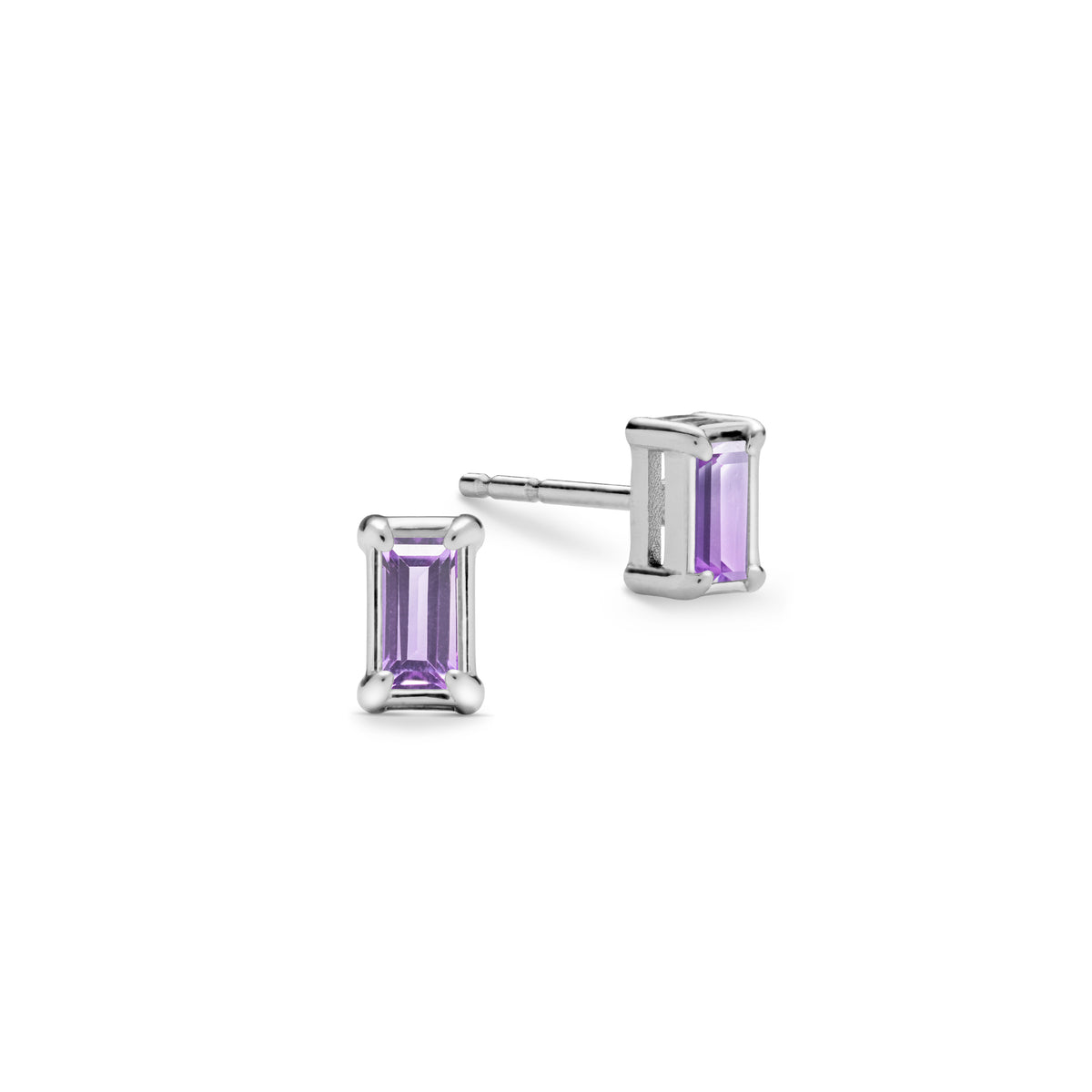 0.14 CT Baguette Amethyst Lab Made Diamond- February Birthstone Earrings 5