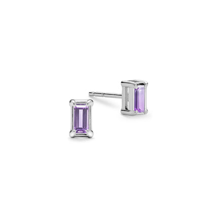 0.14 CT Baguette Amethyst Lab Made Diamond- February Birthstone Earrings 5