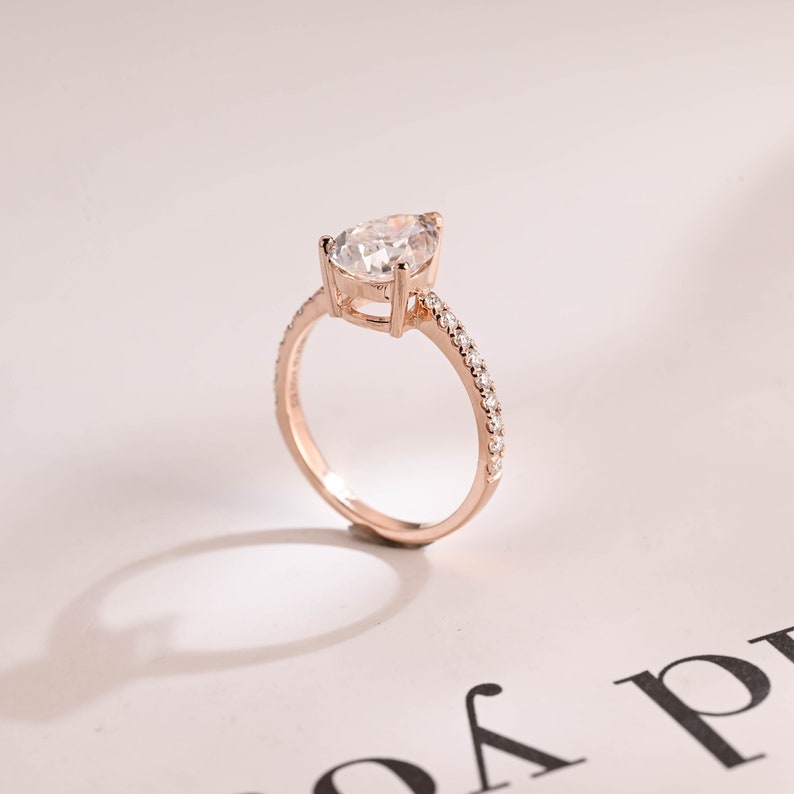 Stunning 1.0 - 2.0 CT Pear Moissanite Engagement Ring with Pave Design 5