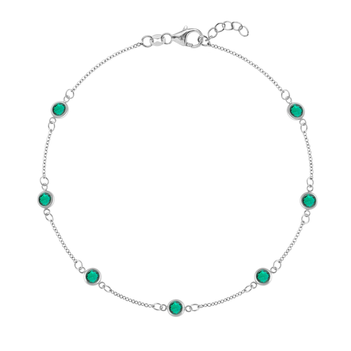 1.75 TCW Round Emerald Lab Made Diamond-May Birthstone Chain Bracelet 7