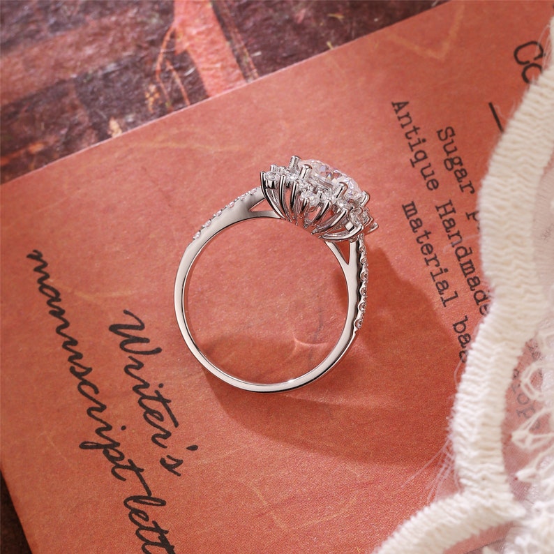 Stunning 2.0 CT Round Moissanite Engagement Ring with Halo & Pave Design 3