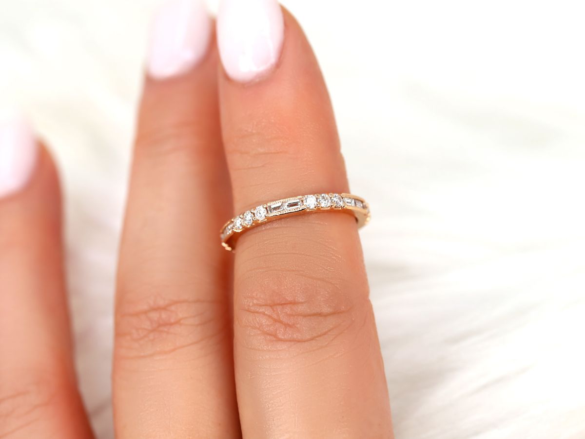 Stunning 0.67 CT Round & Baguette Moissanite Stones Vintage Wedding Band 6