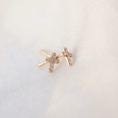 0.20 TCW Round Cut Moissanite Cross Stud Earrings in Gold 3