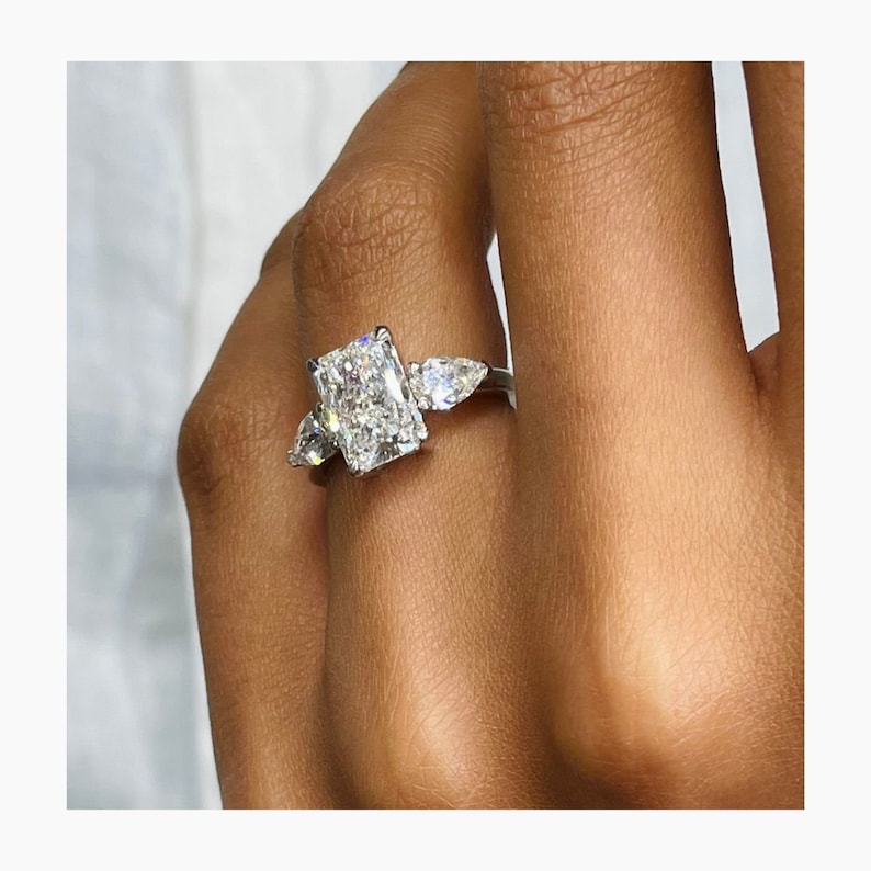Classic 2.0 CT Radiant Moissanite Engagement Ring with Three Stone Design 2