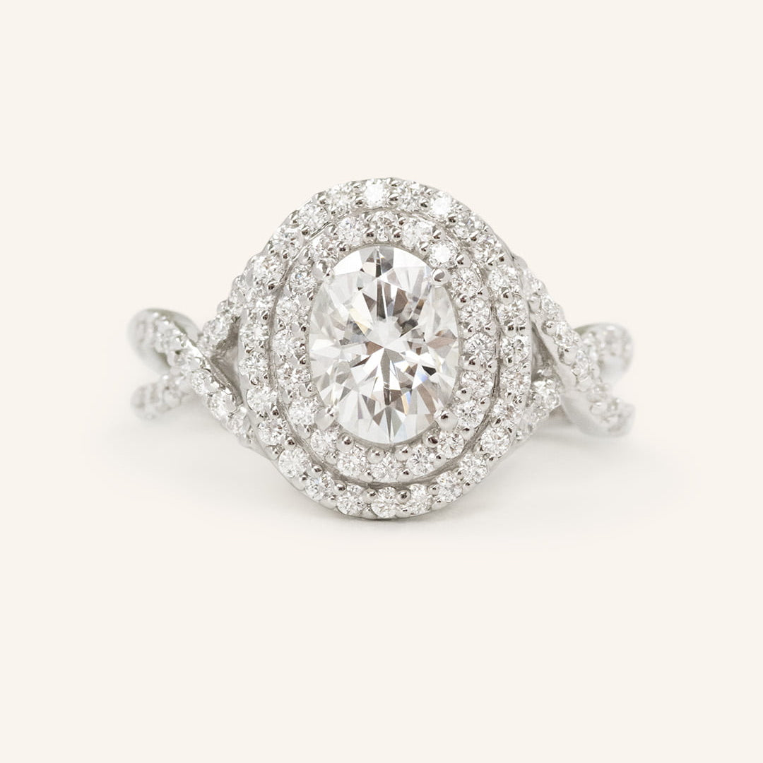 Stunning 1.0 CT Oval  Moissanite Engagement Ring with Double Halo Design 2