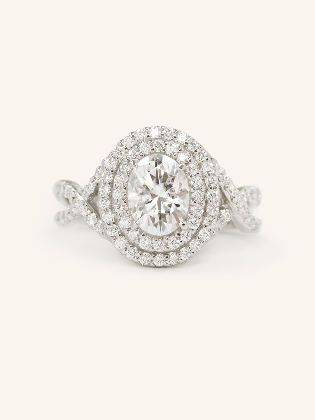 Stunning 1.0 CT Oval  Moissanite Engagement Ring with Double Halo Design 2