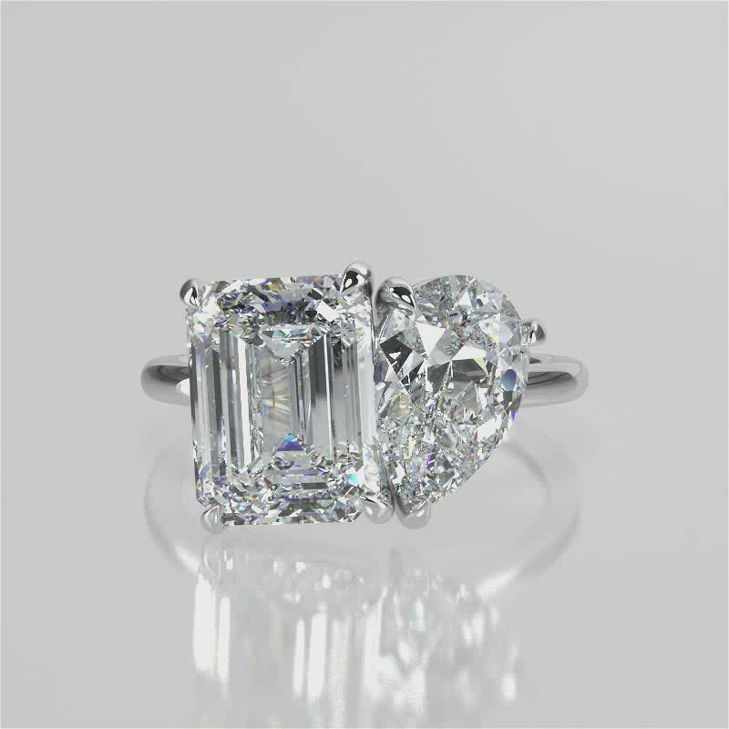 Stunning 3.88 TCW Emerald & Pear Moissanite Engagement Ring with Two Stone Design 1