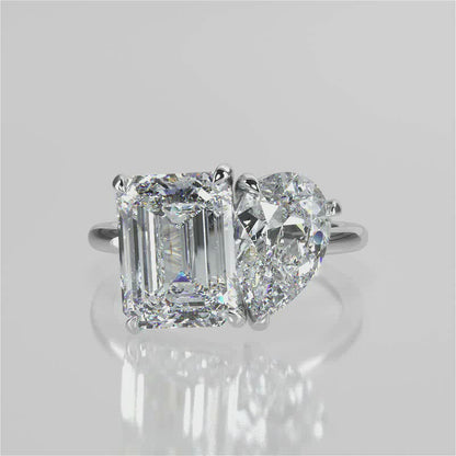 Stunning 3.88 TCW Emerald & Pear Moissanite Engagement Ring with Two Stone Design 1