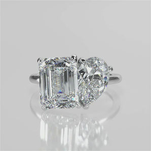 Stunning 3.88 TCW Emerald & Pear Moissanite Engagement Ring with Two Stone Design