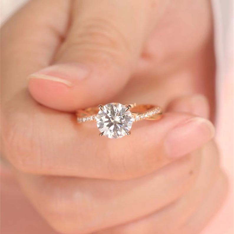 Stunning 1.0 CT Round Moissanite Engagement Ring with Pave Design 6