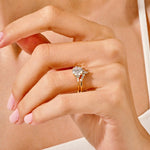 1.50 CT Round Cut Moissanite Cluster Bridal Ring Set with Round & Marquise Curved Wedding Bands 4
