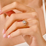 1.50 CT Round Cut Moissanite Cluster Bridal Ring Set with Round & Marquise Curved Wedding Bands 4