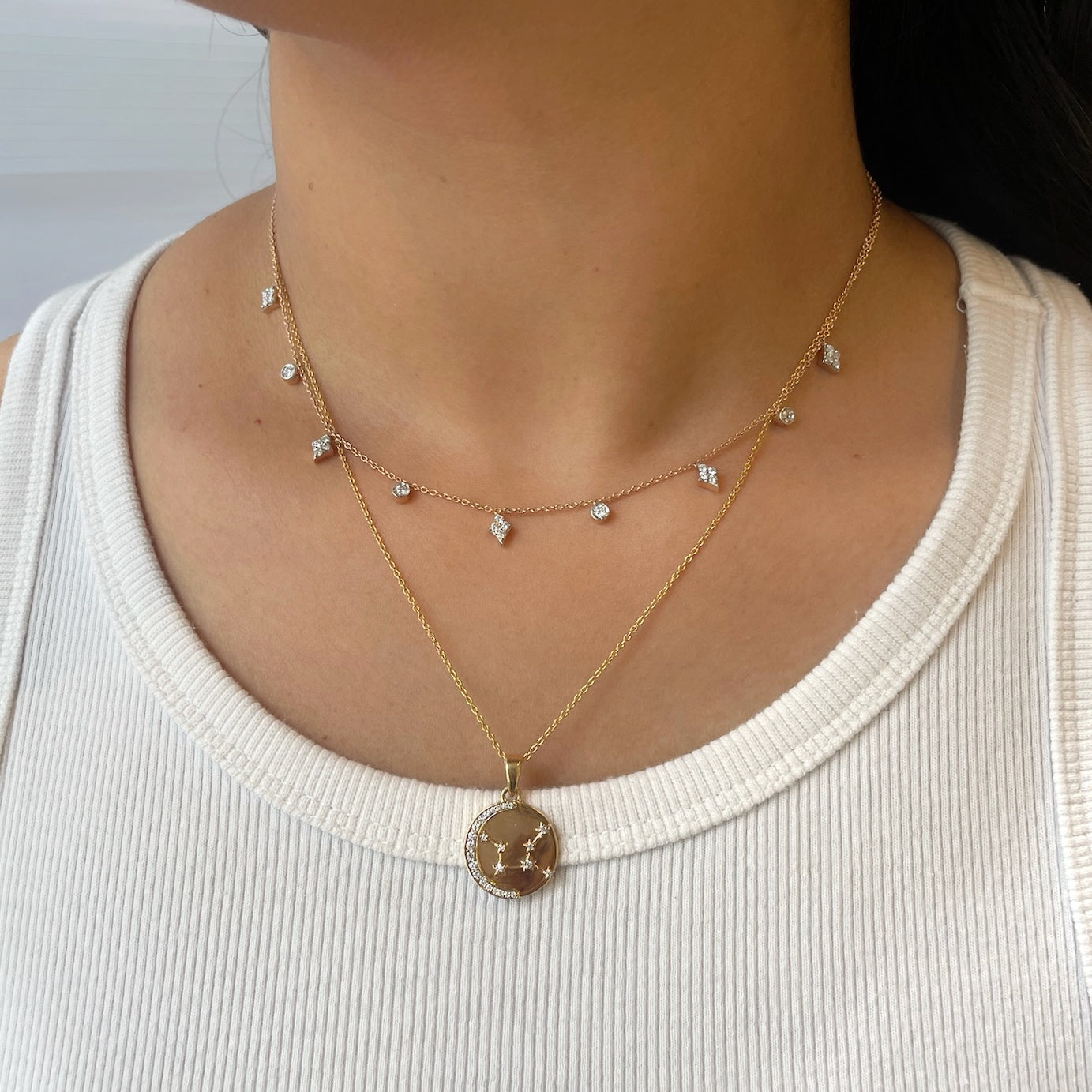0.18 CT Round Moissanite Diamond Sign Pendant Necklace in Solid Gold 13