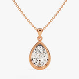 1.0 CT Pear Moissanite Diamond Bezel Pendant Necklace in Solid Gold 3
