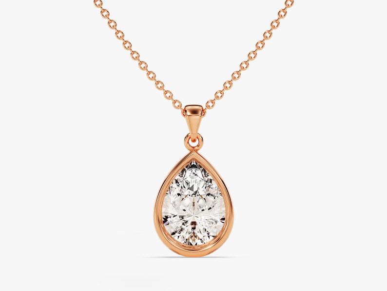 1.0 CT Pear Moissanite Diamond Bezel Pendant Necklace in Solid Gold 3