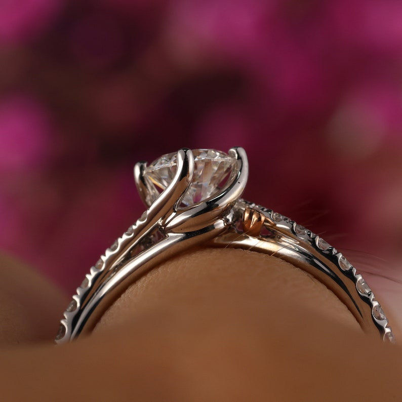 Stunning 0.50 CT Round Moissanite Engagement Ring with Pave Design 7