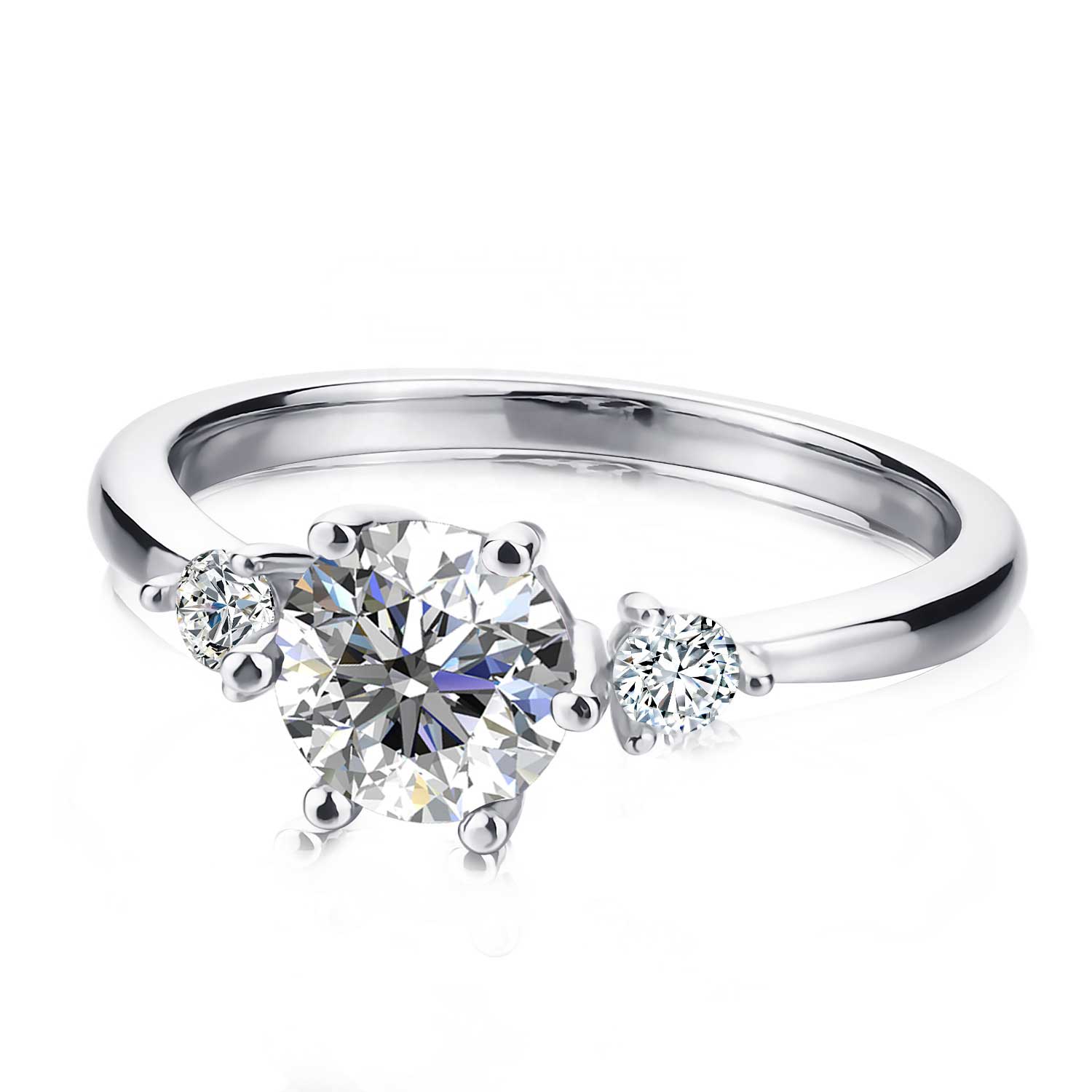 Round Cut 3 Stones Style Cubic Zirconia in 925 Sterling Silver Ring 2
