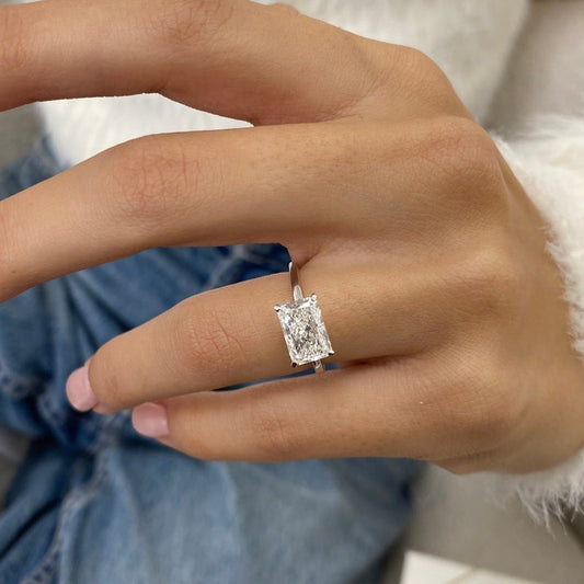 Classic 2.0 CT East West Radiant Moissanite Engagement Ring with Hidden Halo Design 1