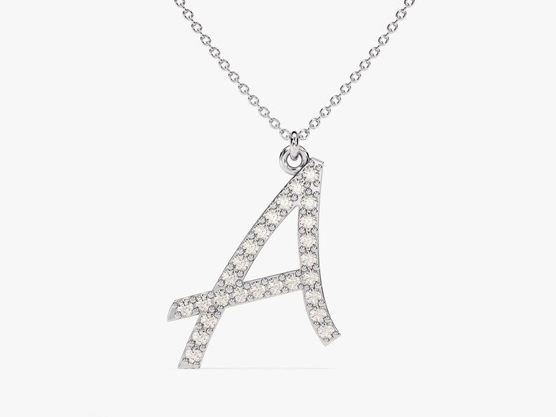0.30 CT Round Moissanite Diamond Letter Pendant Necklace in Solid Gold 2