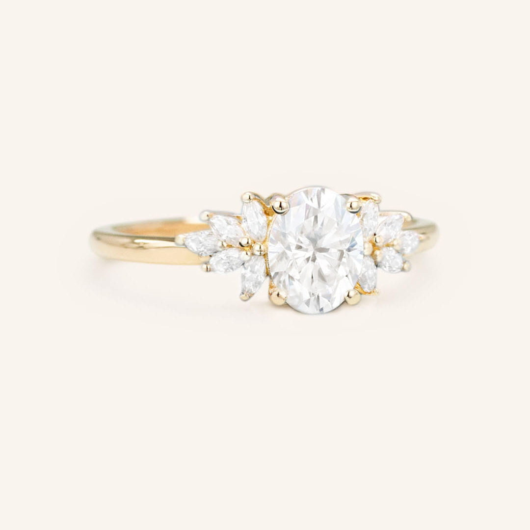 Stunning 1 CT Oval Moissanite Engagement Ring With Cluster Design 2