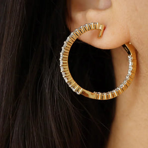 0.40 TCW Round Cut Moissanite Inside-Outside Hoops Earrings in Gold