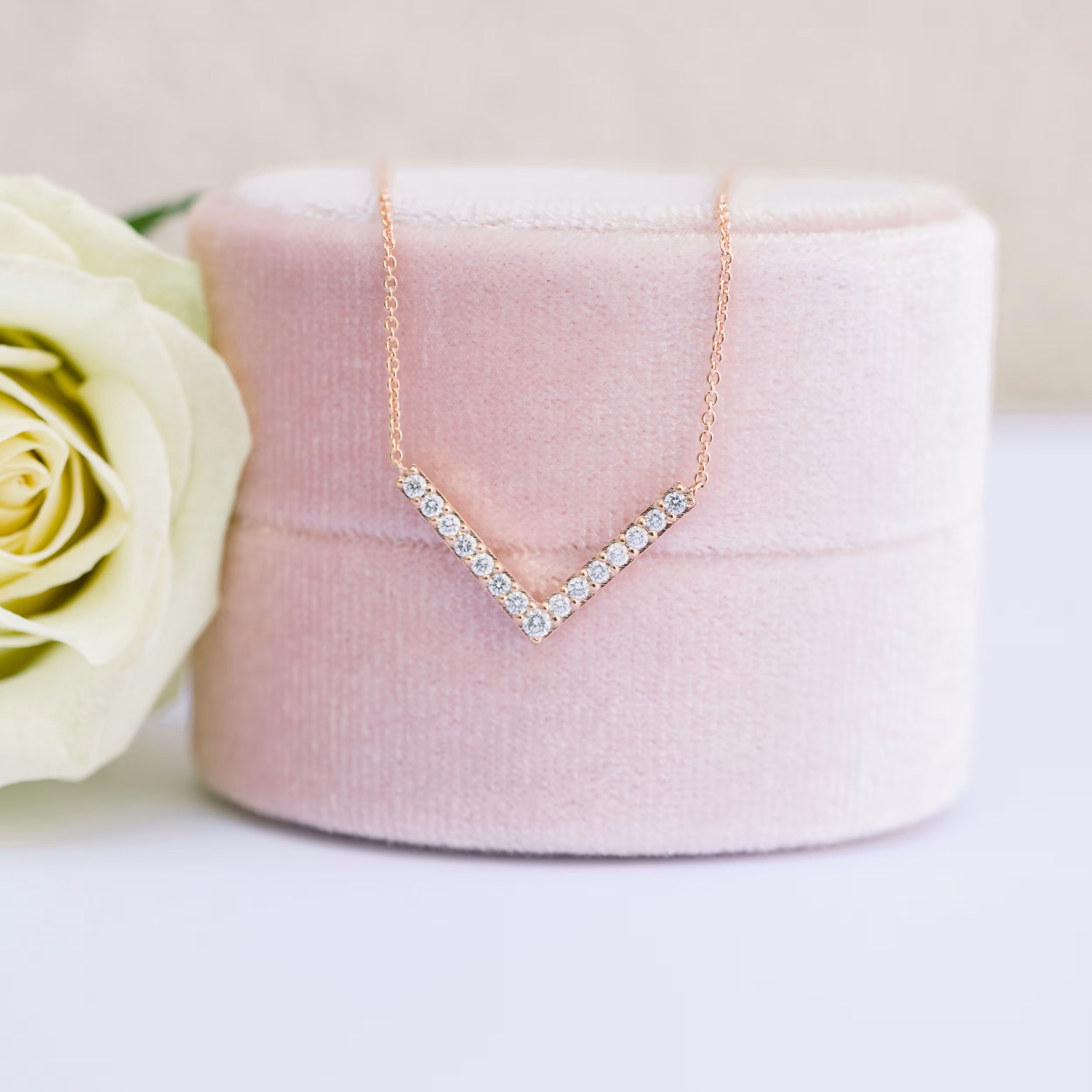 0.40 CT Round Moissanite Diamond V-Shape Pendant Necklace in Solid Gold 1