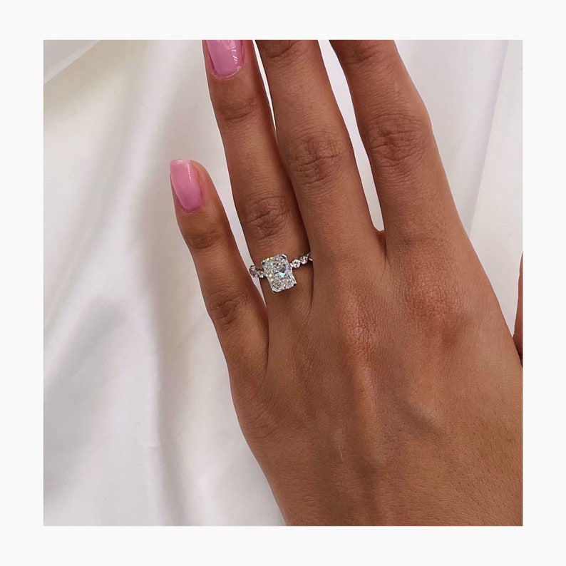 Stunning 3.67 CT Radiant Moissanite Engagement Ring with Pave Design 7