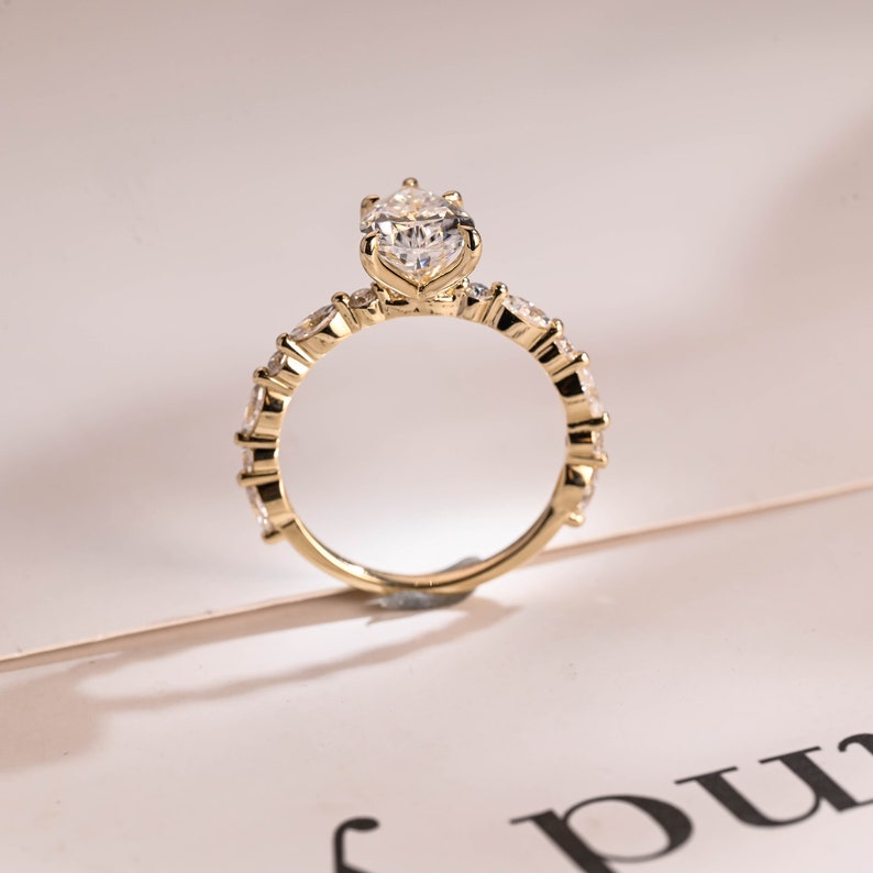 Stunning 1.0 - 2.0 CT Pear Moissanite Engagement Ring with Pave Design 9