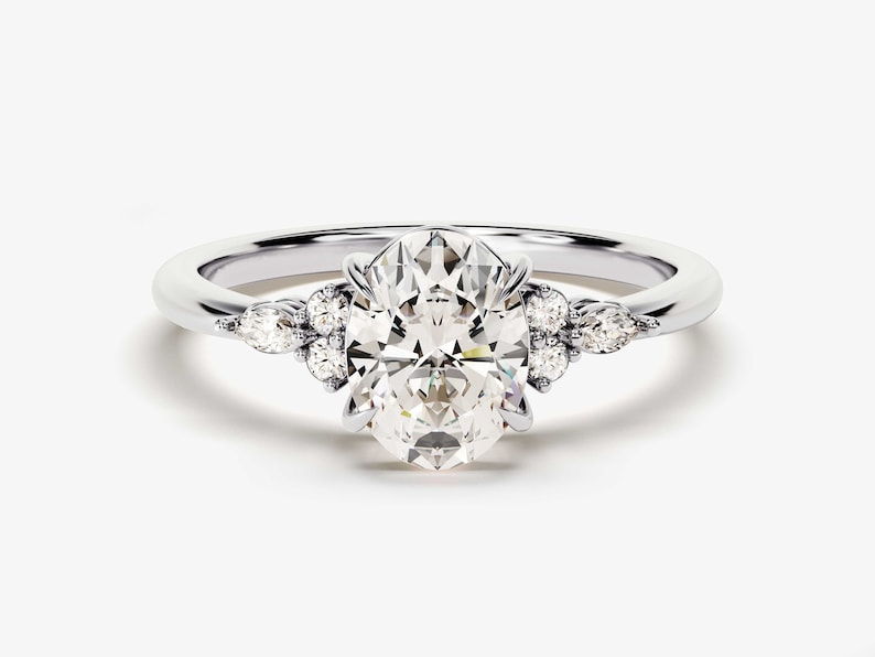 Stunning 1.50 CT Oval Moissanite Engagement Ring with Cluster Design 3