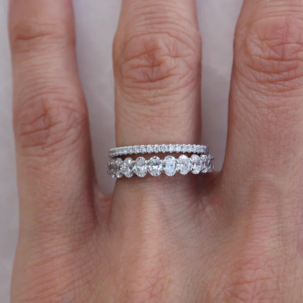 Stunning 0.50 CT Oval Moissanite Stones Half Eternity Wedding Band 4