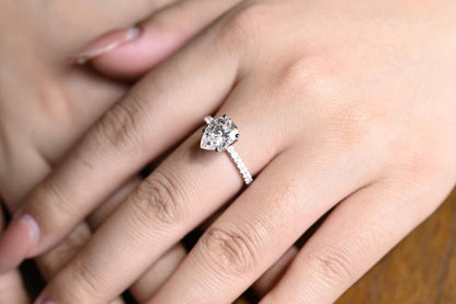 Stunning 1.0 - 2.0 CT Pear Moissanite Engagement Ring with Pave Design 4