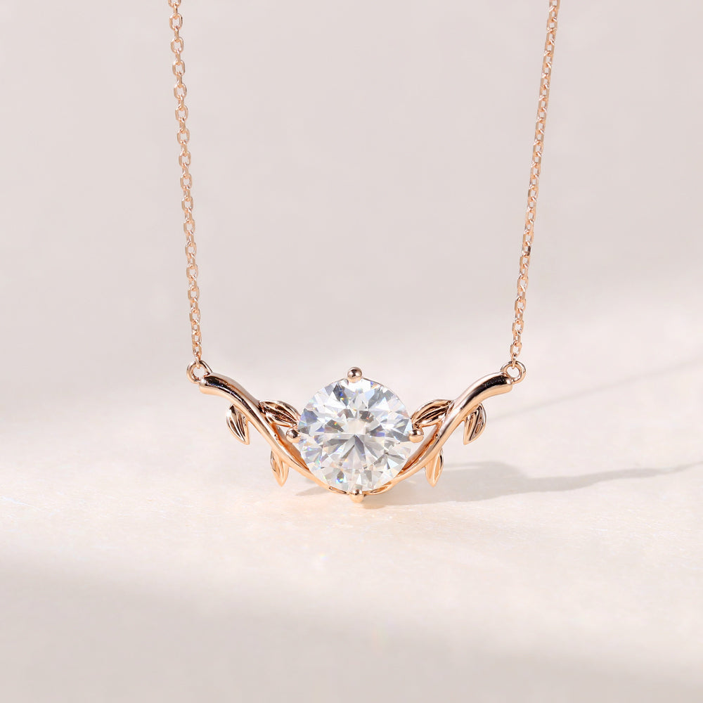 2.0 CT Round Moissanite Diamond Solitaire Pendant Necklace in Solid Gold 1
