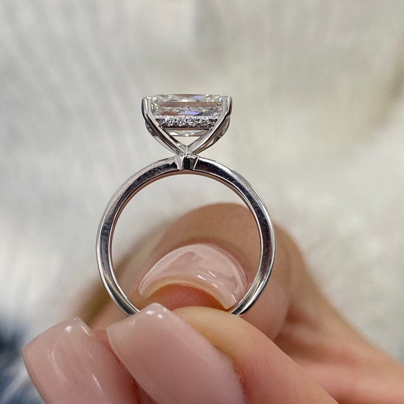 Classic 2.0 CT East West Radiant Moissanite Engagement Ring with Hidden Halo Design 3