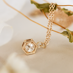0.20 CT  Round Moissanite Diamond Hexagon Pendant Necklace in Solid Gold 2