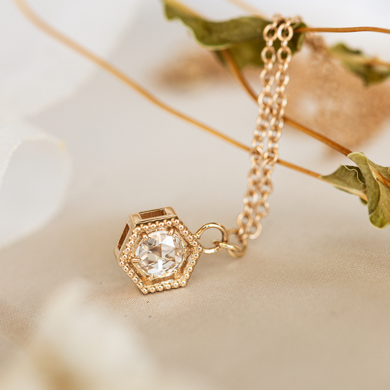 0.20 CT  Round Moissanite Diamond Hexagon Pendant Necklace in Solid Gold 2