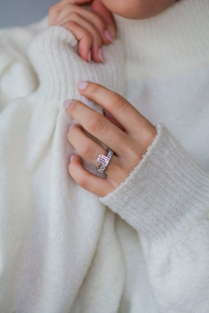 Emerald Cut Solitaire Style Cubic Zirconia in 925 Sterling Silver Ring 6