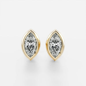 0.50 TCW Marquise Cut Moissanite Bezel Stud Earrings in Gold