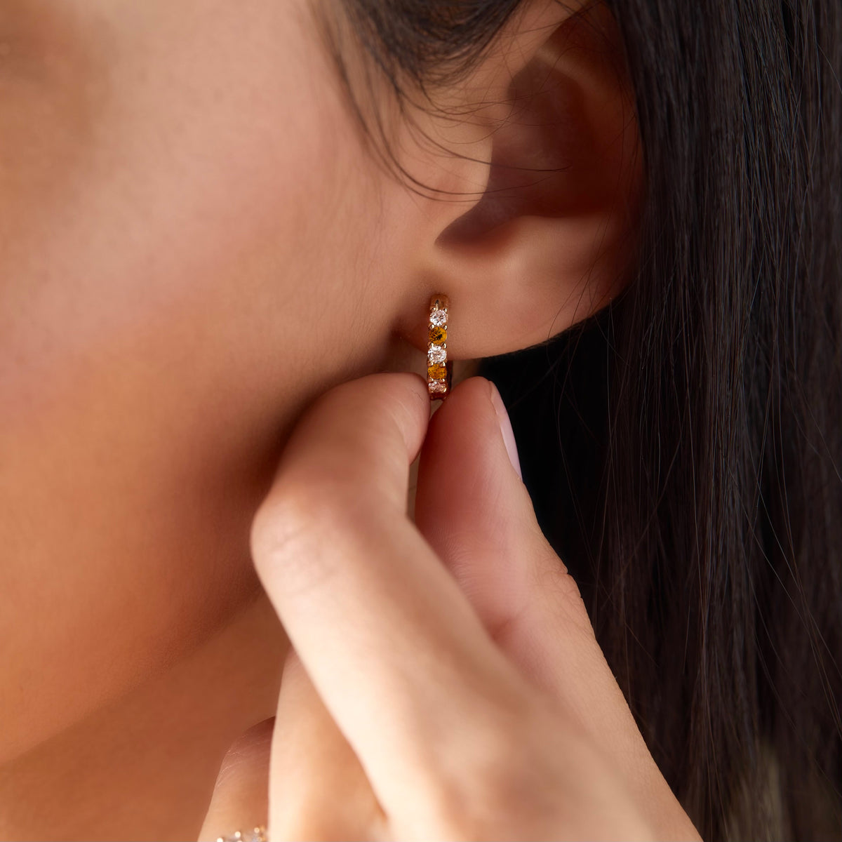 1.08 TCW Round Citrine Lab Made Diamond- November Birthstone Hoops 6