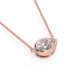 1.0 CT East West Pear Moissanite Diamond Bezel Pendant Necklace in Solid Gold 9