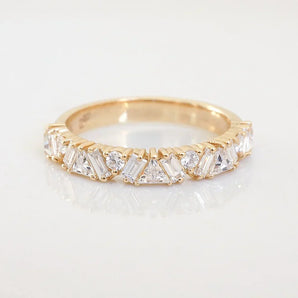 Stunning 0.4 TCW Trillion, Baguette, Round Moissanite Stones In Half Eternity Wedding Band