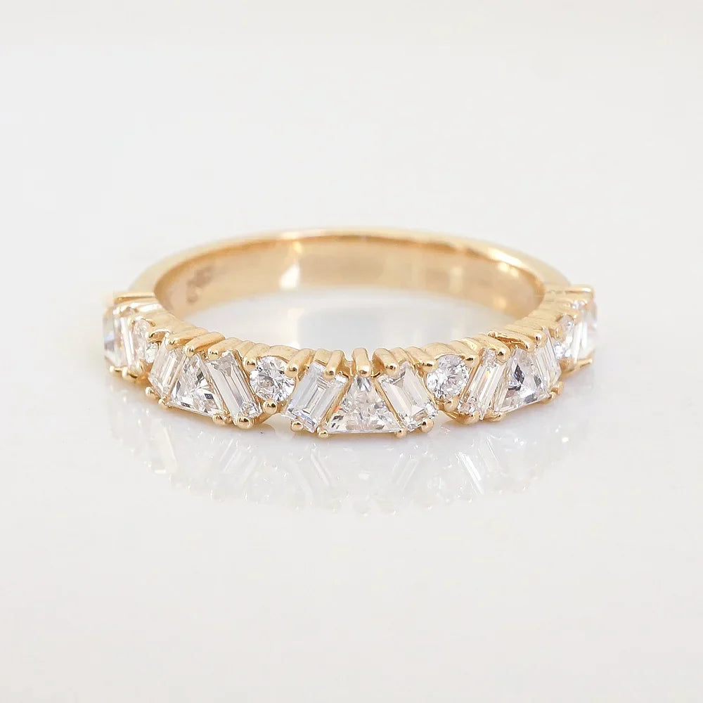 Stunning 0.4 TCW Baguette, Round & Trillion Moissanite Stones with Half Eternity Wedding Bands 1