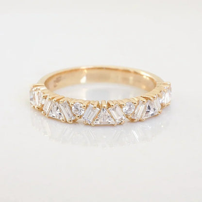 Stunning 0.4 TCW Baguette, Round & Trillion Moissanite Stones with Half Eternity Wedding Bands 1